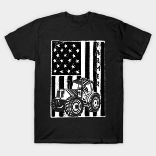 Vintage American flag tractor gift for farmer T-Shirt